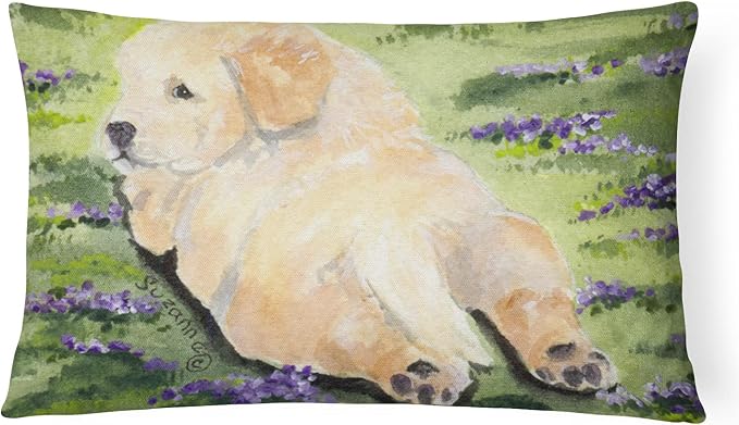 Caroline's Treasures SS8833PW1216 Golden Retriever Canvas Fabric Decorative Pillow Machine Washable, Indoor Outdoor Decorative Pillow for Couch, Bed or Patio, 12HX16W