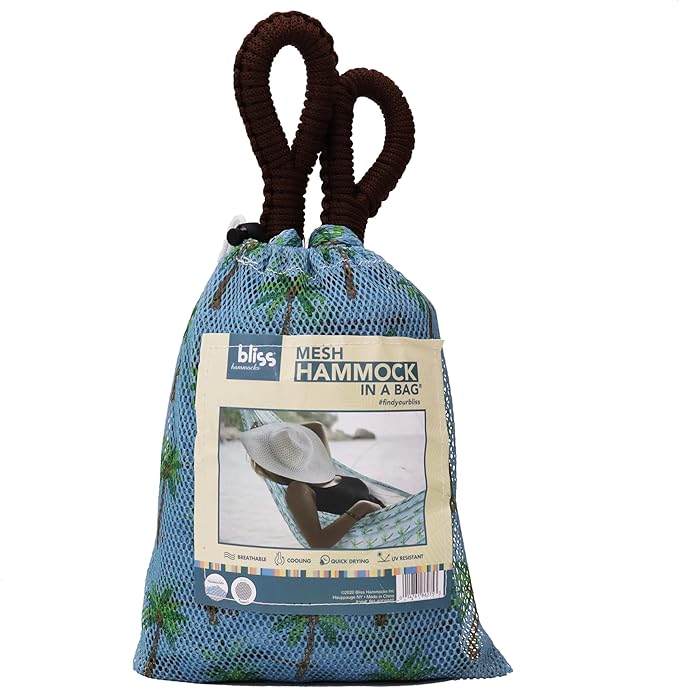 Bliss Hammocks BH-406WCA Mesh Edition Hammock, Light Blue Palm Tree