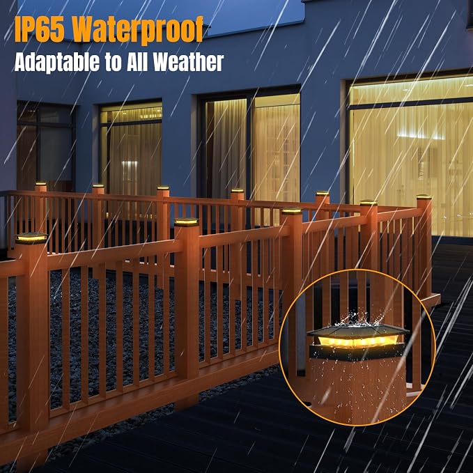 4x4 Solar Fence Post Cap Lights Outdoor Waterproof, 8 Pack | IP65, 3 Modes Auto On/Off,Deck, Garden, Patio, Deck, Backyard, Porch, Sidewalk