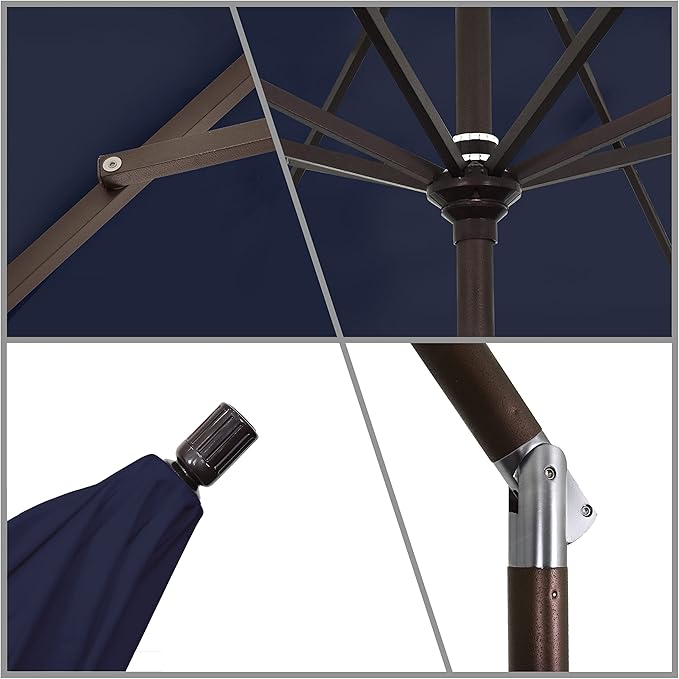 California Umbrella 11Ft Premium Sunbrella Patio Umbrella, Hand-Crank, Tilt-Collar, Bronze Frame, Navy Fabric