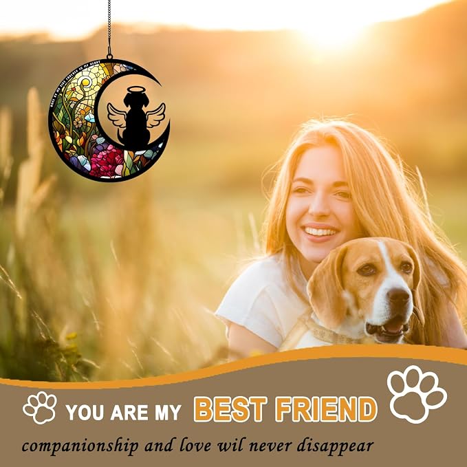 BamLue Dog Memorial Suncatcher for Windows Memorial Ornament, Pet Sympathy Gift to Memorialize The Loss, Angel Dog Sun Catchers with Personalized Decorations in Loving Memory for Loss