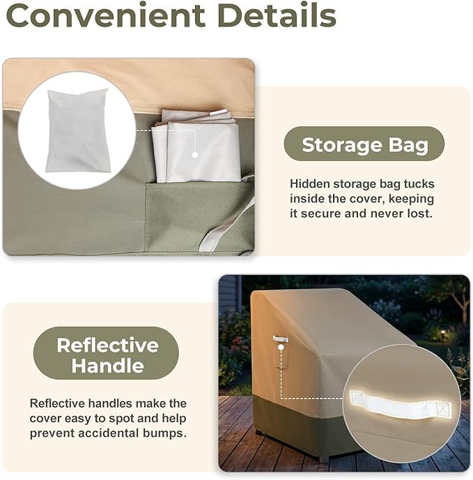 BPS Patio Chair Cover for Lawn Deep Seat and Deck Swivel Chairs, 600D Waterproof Cover with Attached Storage Bag and Reflective Handles for Outdoor Furniture, 28''W x 34''D x 38''H