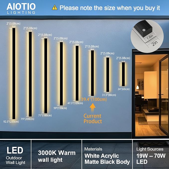 AioTio Modern Outdoor Wall Light Fixture,39inch Black LED Outdoor Lights Exterior,Modern Porch & Patio Wall Sconce,3000K Long Strip Wall Light Fixture Outside for House,Garage,Front Door