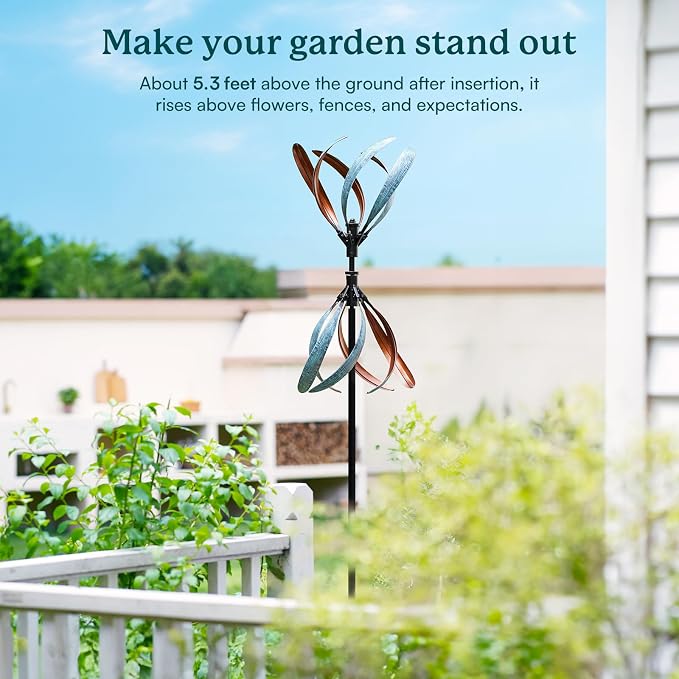 Wind Spinners Outdoor – Metal Large Wind Spinner with Stake for Yard and Garden, Garden Wind Sculptures & Spinners, Ideal Gift for Family (13'' W x 70.5'' H)
