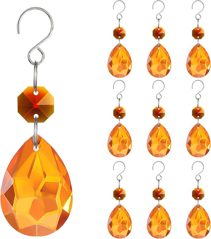 10 Pcs Amber Crystal Bauhinia Suncatcher Prisms Chandelier Window Decor | Amber Crystal Bauhinia Suncatcher Pendants 3 Inch Chandelier Beads Hanging Sun Catcher for Window Garden Wedding Decor