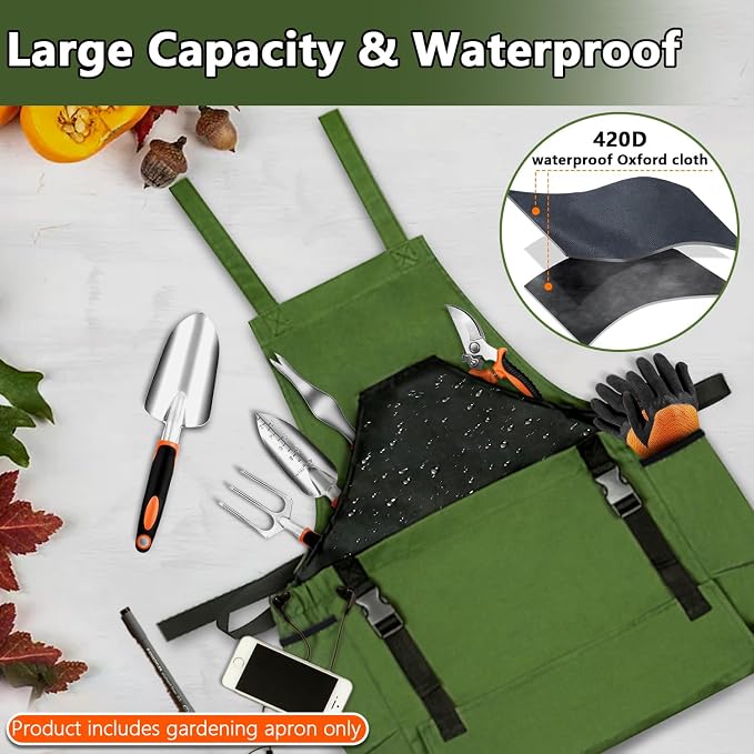 Gardening Apron, Harvest Apron Gardening Gifts for Men Gardening Apron with Pockets for Women, Green