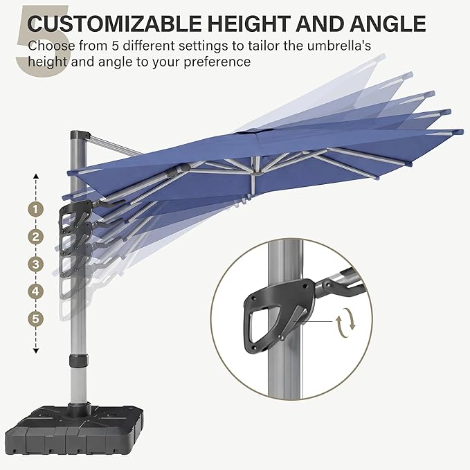 LAUSAINT HOME Cantilever Patio Umbrella, 360° Rotating Offset Umbrella with Aluminum Frame, Large Square Sunshade for Backyard, Pool, Deck, Lawn (Square, Khaki)