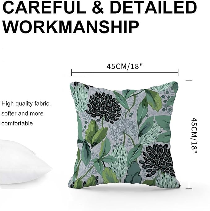 Chinoiserie Floral Outdoor Throw Pillow Covers Green Black Lotus Flower Waterproof Throw Pillowcase 18x18 in Classic Accent Throw Pillow Covers for Patio Furniture Porch