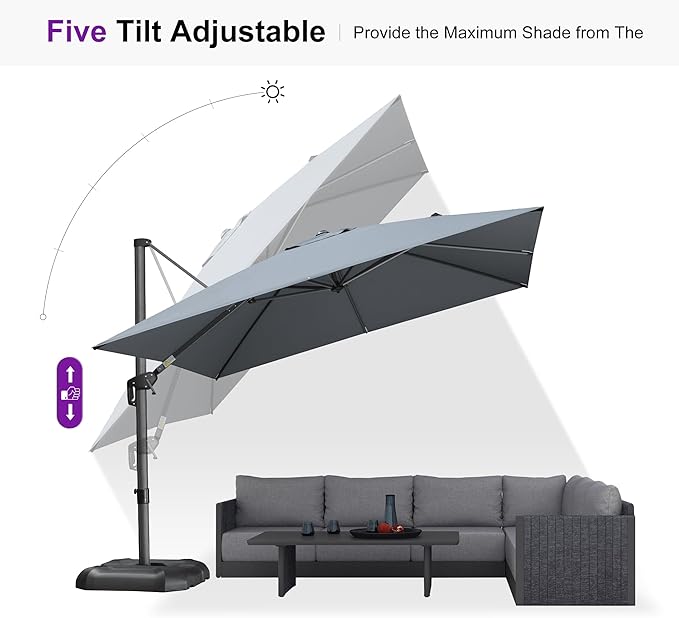 PURPLE LEAF 10'×10' Patio Umbrella with Base and Cover Outdoor Umbrella Large Cantilever Windproof Offset Umbrella Heavy Duty Sun for Garden Deck Pool Patio Light Grey