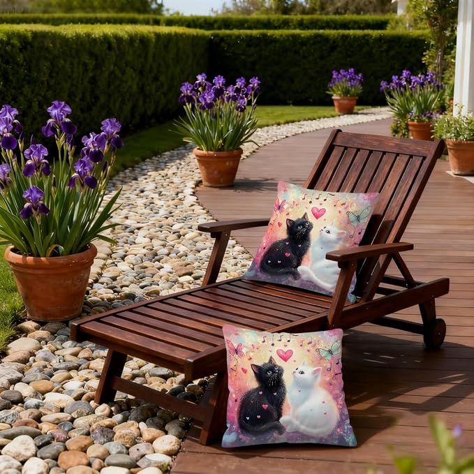 20x20 Inch Outdoor Pillow Covers Set of 2 Waterproof Throw Pillow Covers Decorative Couch Cushion Covers Cats Music Notes Square Pillowcases Protectors for Patio Garden Sofa