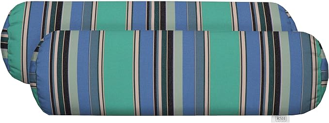 RSH Décor Jumbo Sunbrella Neck Roll Pillows – Set of 2 | 24” x 8” | Outdoor Bolster for Patio, Deck, Porch, or Poolside Furniture | Water & Fade-Resistant |Dolce Oasis | Blue and Black Stripe