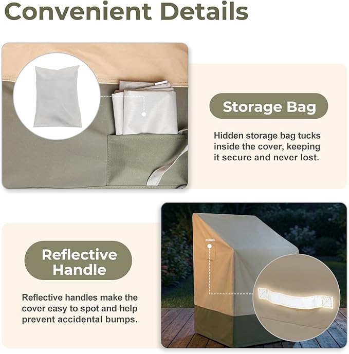 BPS Patio Stackable Chair Cover, Waterproof 600D Oxford Outdoor Chair Cover with Attached Storage Bag and Reflective Handles for Furniture Protection, 26W x 28D x 48H Inches