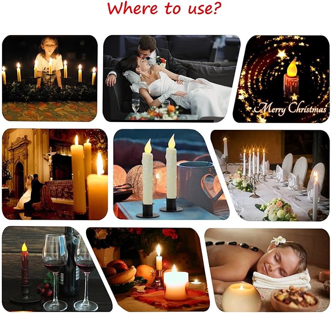 CVHOMEDECO. Real Wax Hand Dipped Battery Operated LED Timer Taper Candles Country Primitive Flameless Lights Décor, 6-3/4 Inch, Ivory, 2 PCS in a Package