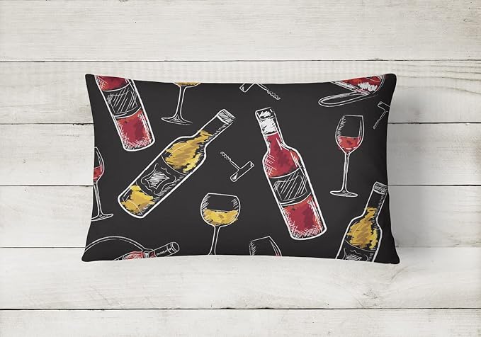 Caroline's Treasures BB5197PW1216 Red and White Wine on Black Canvas Fabric Decorative Pillow Machine Washable, Indoor Outdoor Decorative Pillow for Couch, Bed or Patio, 12HX16W