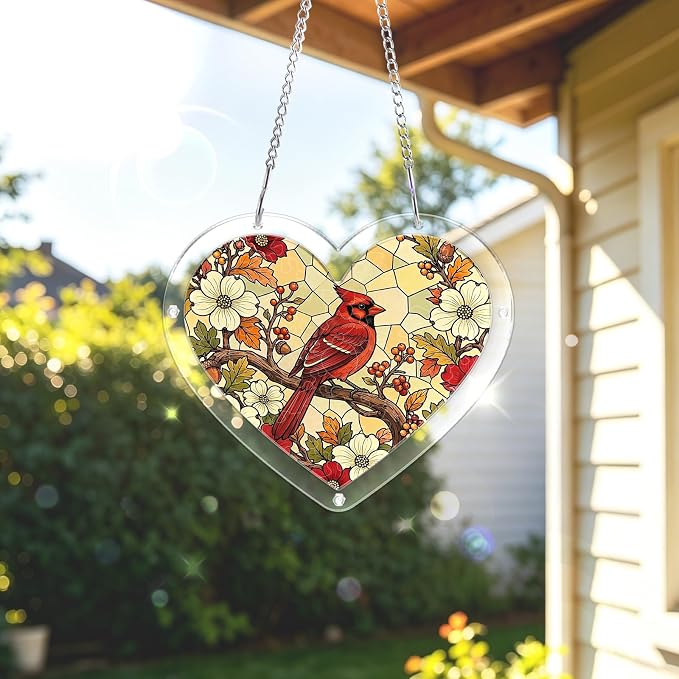 Acrylic Puzzle Suncatcher, Sun Catchers Puzzle for Window Hanging | 7.4 in Heart-shaped Cardinal DIY Suncatcher Puzzle Gifts for Adults, Women, Men, Wife, Mom, Birds Lover, Home & Garden Decor