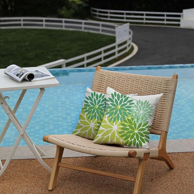 DFXSZ Pack of 2 Outdoor Waterproof Throw Pillow Covers 16x16 Shade of Green | Polyester Colorful Spring Summer Floral Decorative Cushion Cases(NO INSERT),For Couch Patio Funiture Garden Home Decor