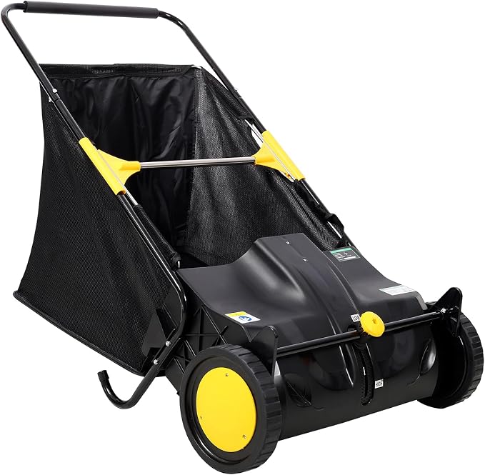 21" Hand-Push Lawn Sweeper | 4 Heavy-Duty Brushes & Wheels, Adjustable Height, 3.5 FT Large Hopper | for Efficient Leaf and Grass Collection in Lawns, Yards, Gardens