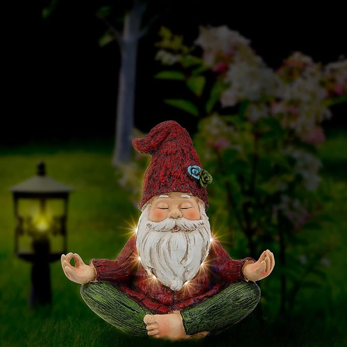 Smadeer Garden Yoga Gnome Statue, Outdoor Gnomes Figurine with Solar Lights, Knome in Yoga Pose for Garden Decor, Elf Sculptures and Statues for Patio Lawn Yard
