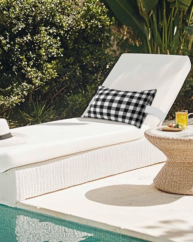 Pack of 2 Outdoor Lumbar Pillow Covers 11x16 Inch, Black White Plaid Waterproof Throw Pillow Covers Set, Gradient Geometric Buffalo Checkered Indoor&Outdoor Cushion Cases for Patio Porch Beach