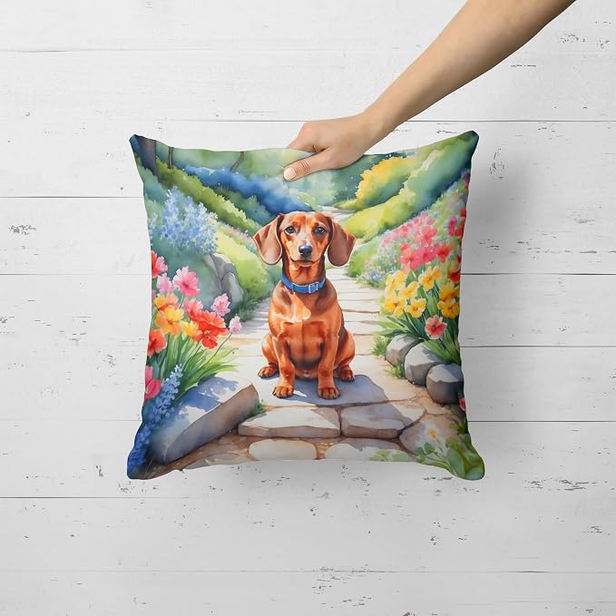 Caroline's Treasures Dachshund Spring Path Throw Pillow Machine Washable, Indoor Outdoor Decorative Pillow for Couch, Bed or Patio, 18Hx18W