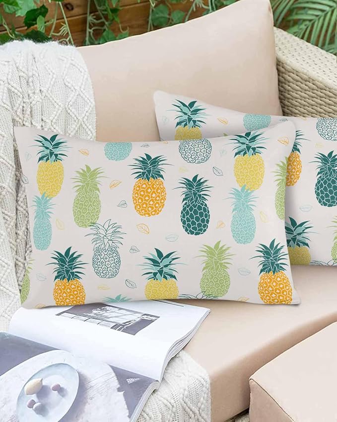 Outdoor Waterproof Pillow Covers for Patio Furniture Pineapple Decorative Throw Pillow Cover Summer Tropical Fruit Pillowcases Set of 2 Cushion Case for Sofa Couch Chair Home Decor 20x12 inch