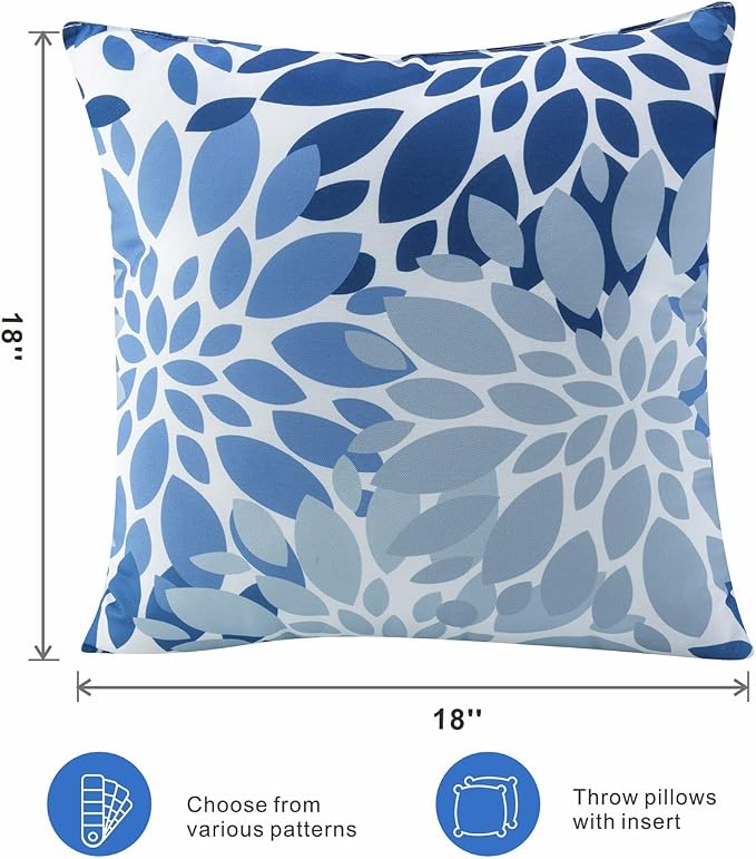 JMGBird Outdoor Throw Pillow Covers with Inserts 18x18 Outdoor Pillow | Blue Mandala Flower Pattern Waterproof Decorative Pillows for Patio Furniture