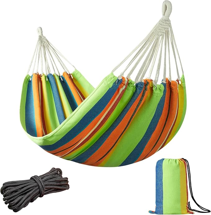 JoyView Brazilian Hammock for Single Person Portable Hammock with Hanging Ropes & Carry Bag Large 78.8x39.4” for Patio 300LBS Capacity Perfect for Outdoor/Indoor - Coastal Breeze