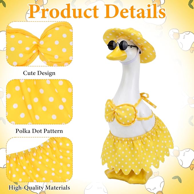 3Pcs Summer Porch Goose Outfit - Porch Goose Clothes | Yellow Polka Dot Porch Goose Bikini Outfit Set for 23 Inch Lawn Geese