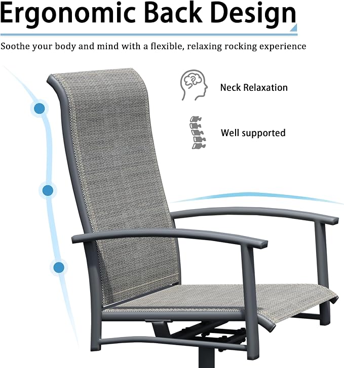 Outdoor Swivel Rocker Dining Chair Set of 2, All Weather Patio Dining Chair with Textilene High Back and Metal Frame, Backyard, Lawn Garden and Deck Porch Patio Furniture Set