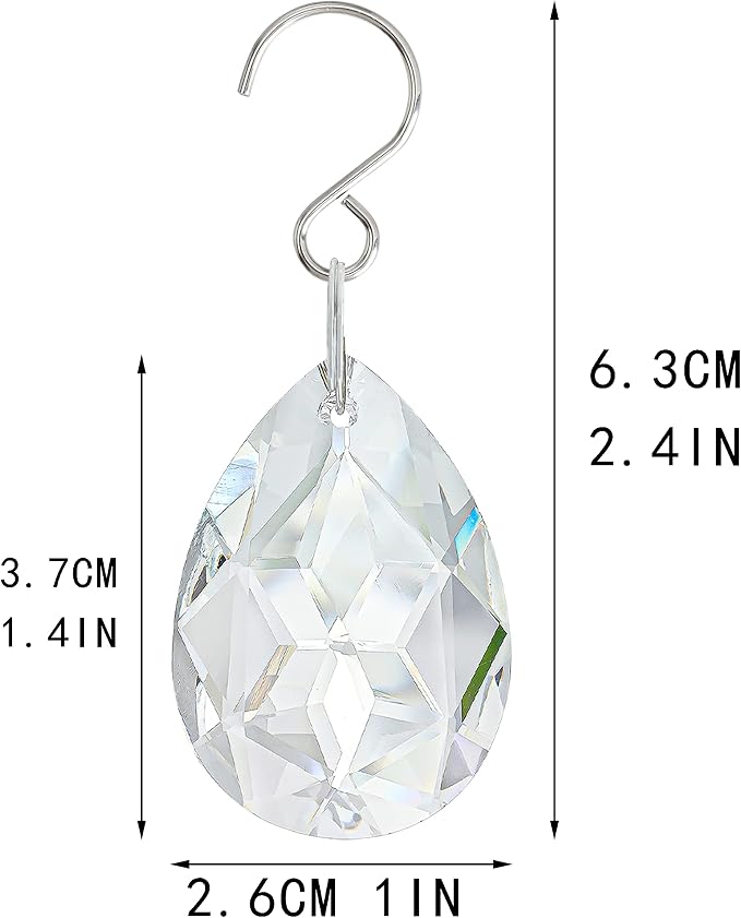 10 Pcs 38mm Clear Crystal Teardrop Chandelier Hanging Suncatcher Parts | Clear Crystal Teardrop Prisms Pendants with Hooks Suncatcher for Lamp Window Christmas Tree Wedding Decor