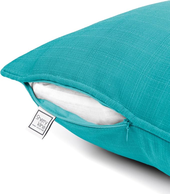 Sherry Kline Sunrise Indoor/Outdoor Rectangle (Boudoir) Corded Edge Filled Pillow Peacock 13"x18" Set of 2