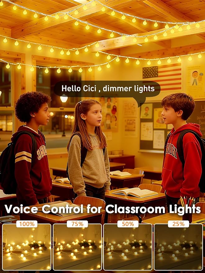 Connectable String Lights Indoor 100LED Smart Voice Controlled Fairy Lights | 43FT Warm White Globe Light Plug in, 12 Modes, Timer & Remote, IP44 Waterproof, for Bedroom Classroom Christmas Room Decor