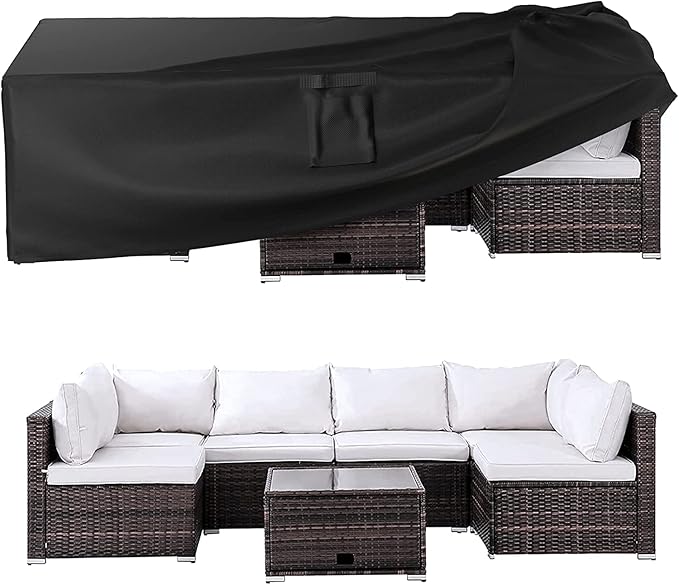 Ruimoy Patio Furniture Covers, Outdoor Furniture Cover Waterproof, General Purpose, Outside Table and Chair Covers, Heavy Duty 600D (102 Inch L x 74 Inch W x 27.5 Inch H)