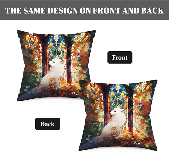 16x16 Inch Outdoor Pillow Covers Set of 2 Waterproof Throw Pillow Covers Decorative Couch Cushion Covers Art Fox Leaves Square Pillowcases Protectors for Patio Garden Sofa