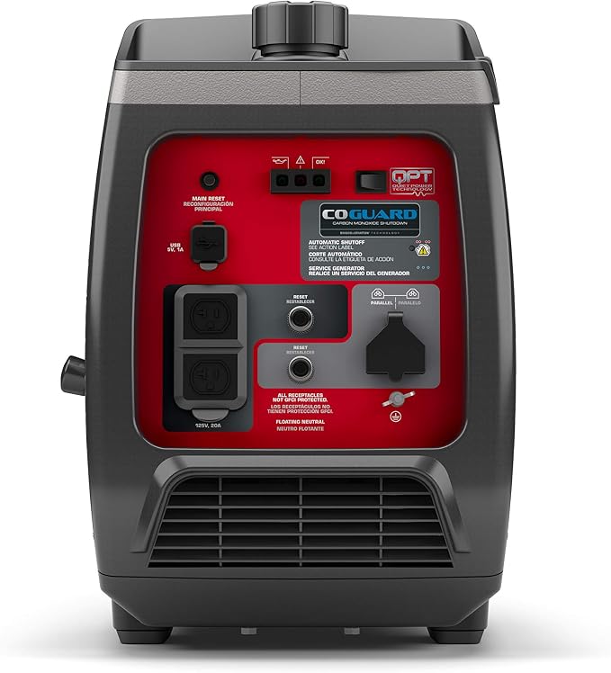 Briggs & Stratton P2400 PowerSmart Series Inverter Generator with Quiet Power Technology and CO Guard, 2400 Starting Watts 1800 Running Watts, Black (030758)