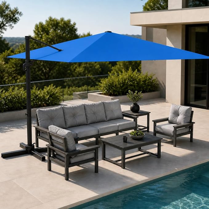 Kingdura 10' X 10' Cantilever Patio Umbrella with Base Included, Large Square Aluminum Outdoor Offset Umbrella with 360-degree Rotation, 4 Position Tilt, UV Protection for Pool Deck Garden Patio (Royal blue)