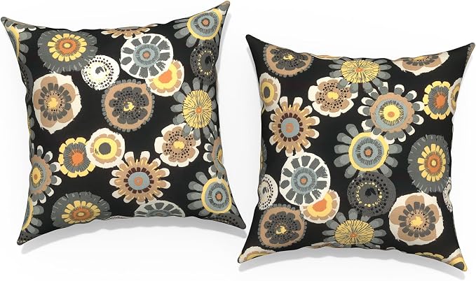 Outdoor Throw Pillow Covers 16x16 Inch, Square Patio Pillow Cases Pack of 2, Modern Decorative Back Cushion Covers for Patio Furniture Garden Couch Farmhouse,Black Yellow Crosby