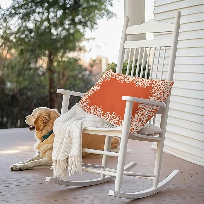 Vandarllin Outdoor Throw Pillows Covers 20x12 inch Set of 2 Waterproof Orange Coral Decorative Zippered Cushion Covers for Patio Furniture, Coastal Marine Life Lumbar Pillowcases