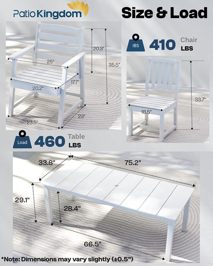 9-Piece HDPE Patio Dining Set for 8, 75.2" Table,White | HDPE material, umbrella hole design, weather-resistant patio furniture, perfect for yard, lawn, garden, balcony, deck