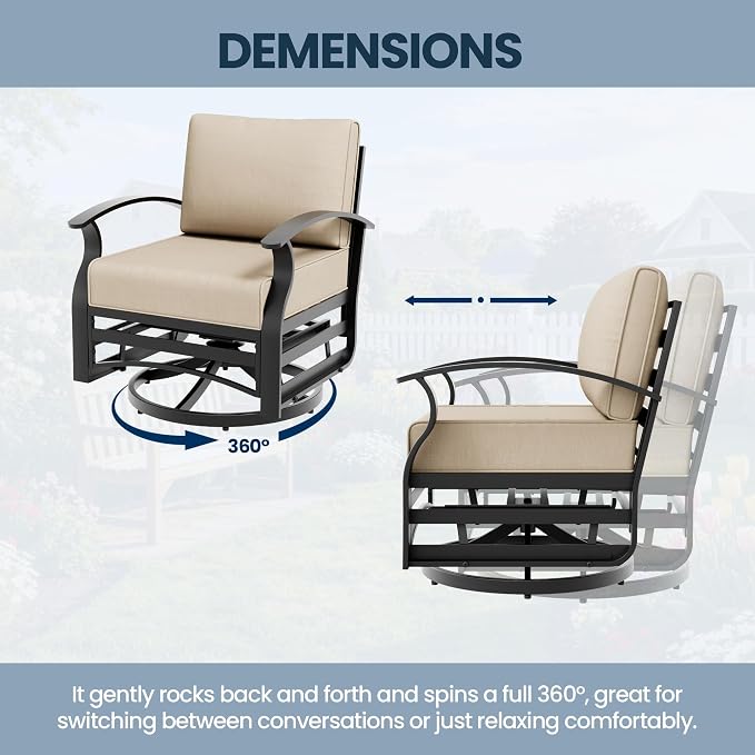 Aluminum Outdoor Patio Furniture Set,7 Seats Patio Conversation Sets with 2 Ottomans,Metal Patio Sectional Furniture Set with 2 Swivel Rocking Chairs,Sand
