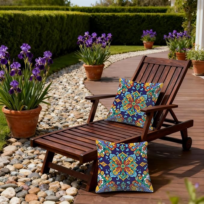 22x22 Inch Outdoor Pillow Covers Set of 2 Waterproof Throw Pillow Covers Decorative Couch Cushion Covers Mexican Style Floral Square Pillowcases Protectors for Patio Garden Sofa