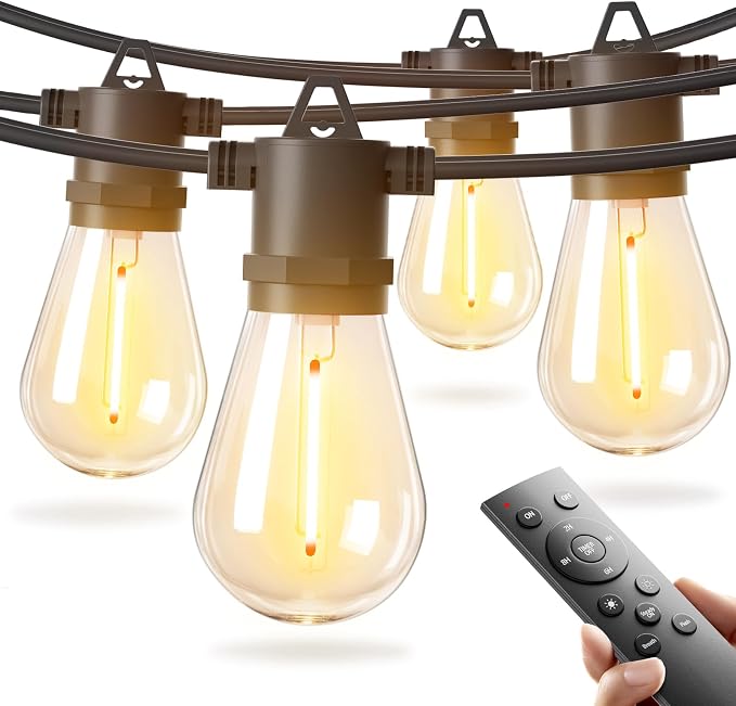 addlon 100FT LED Outdoor String Lights, Waterproof Dimmable Bulbs for Patio | UL Listed, Remote Control. Shatterproof Edison Bulbs, Timer, Linkable, 2700K Warm White. For Backyard, Pergola, 2-Pack*50FT.