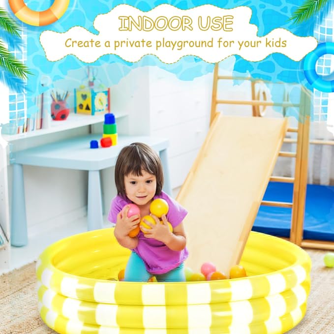 VioraWhite 4 Pack Inflatable Kiddie Pool for Toddlers 48''x 10'' Yellow Blow up Kids Swimming Pool Small 3 Rings Round Baby Pools for Indoor Outdoor Water Game Play Center