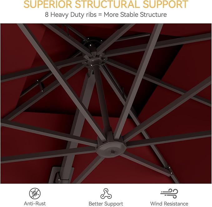 10x10 FT Patio Umbrella, Large Cantilever Double Top Heavy Duty Offset Umbrellas with 360° Rotation, Outdoor shade for Garden Deck Pool, Red