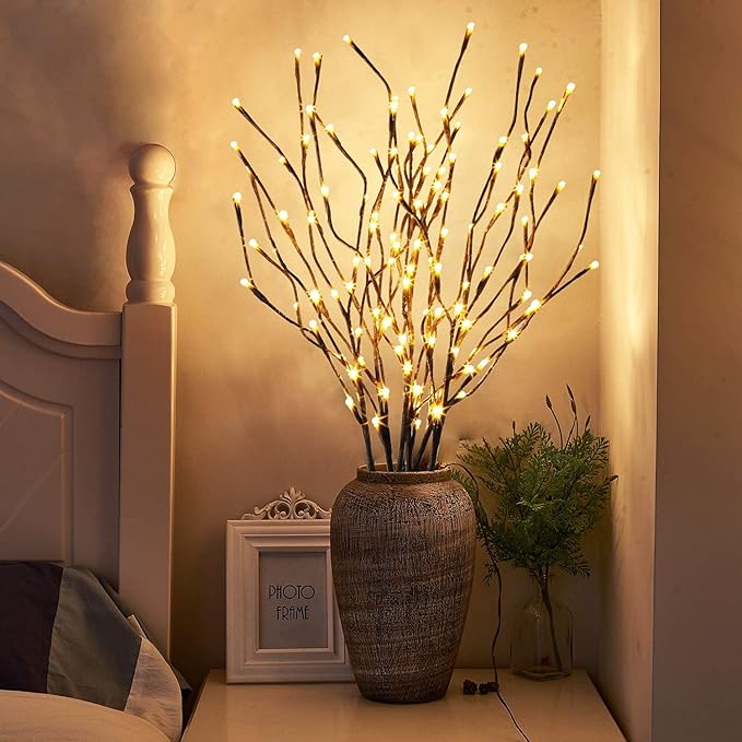 PEIDUO Lighted Willow Branches 30Inch 120 LED Twig Lights, 6PK Tree Branch Pathway Light for Holiday Xmas Decorations Indoor Outdoor Stake Lights