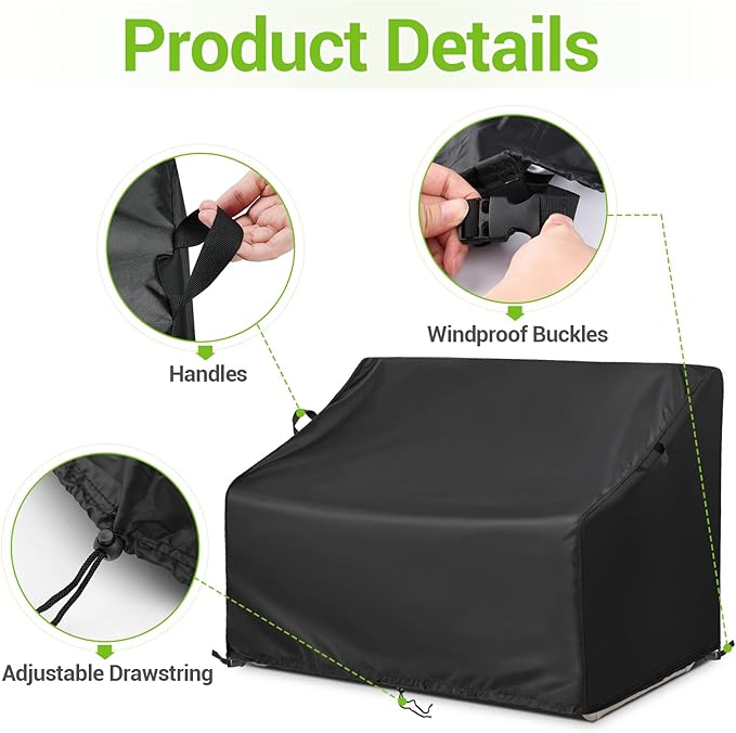 Kasla Patio Double Chair Cover, Waterproof Heavy Duty Cover for Outdoor Loveseat & Glinder Bench & Papasan Rocking Chair & Outdoor Couch & Outside Sofa (Black, 50"L×48"W×37"H)