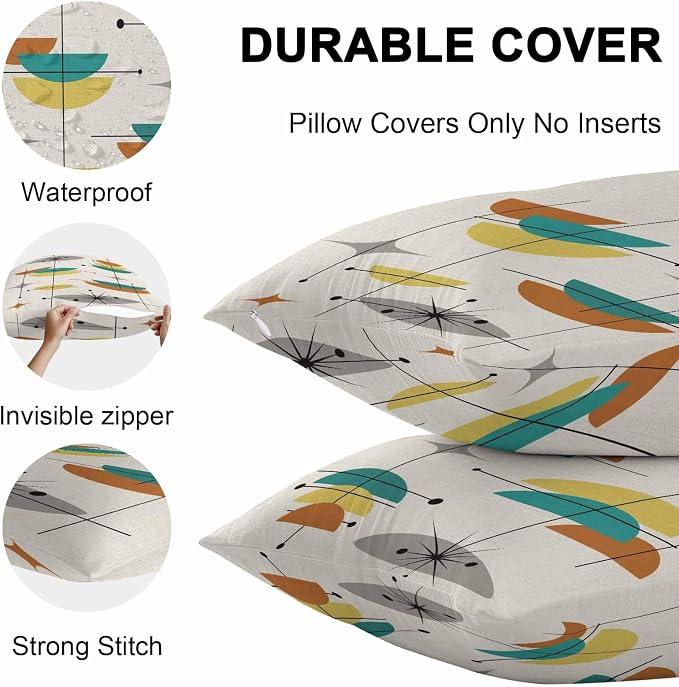 Vandarllin Outdoor Throw Pillows Covers 24x24 inch Set of 2 Waterproof Boho Mid Century Decorative Zippered Cushion Covers for Patio Furniture, Yellow Orange Geometric Abstract Lumbar Pillowcases