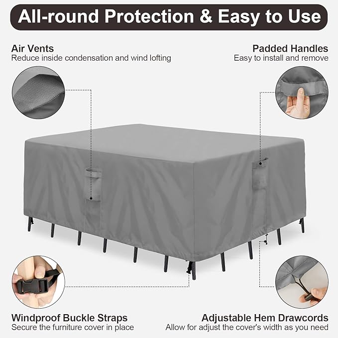 PureFit Patio Furniture Covers, Outdoor Table Furniture Cover Waterproof Rectangle, Patio Sectional Couch Set Cover for Deck, Lawn and Backyard, UV Resistant, 74"L x 47"W x 28"H, Gray