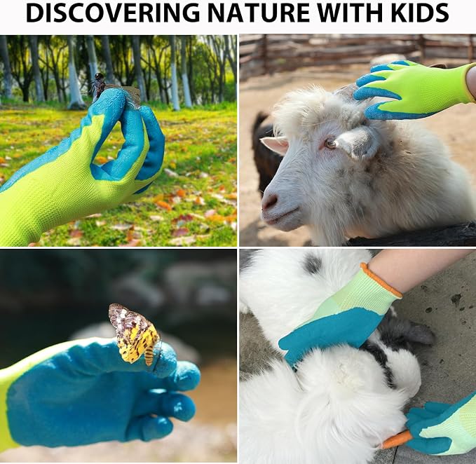 Toddlers Sized Gardening Gloves, 3 Pairs Non-Slip Kids Garden Gloves, Little Childrens Latex Coated Yard Work Gloves (Size 2 (Age 2-4 Year Old))