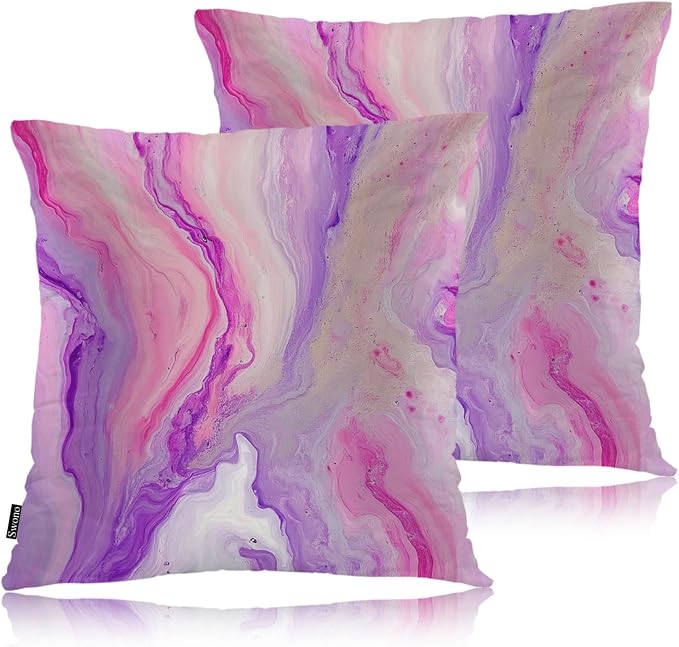 Swono Purple Marble Decorative Throw Pillow Cushion Covers, Abstract Acrylic Rock Marble Cozy Pillowcase Home Decor, Double-Sided Pillow Covers for Bedroom Livingroom Office 18x18 Set of 2